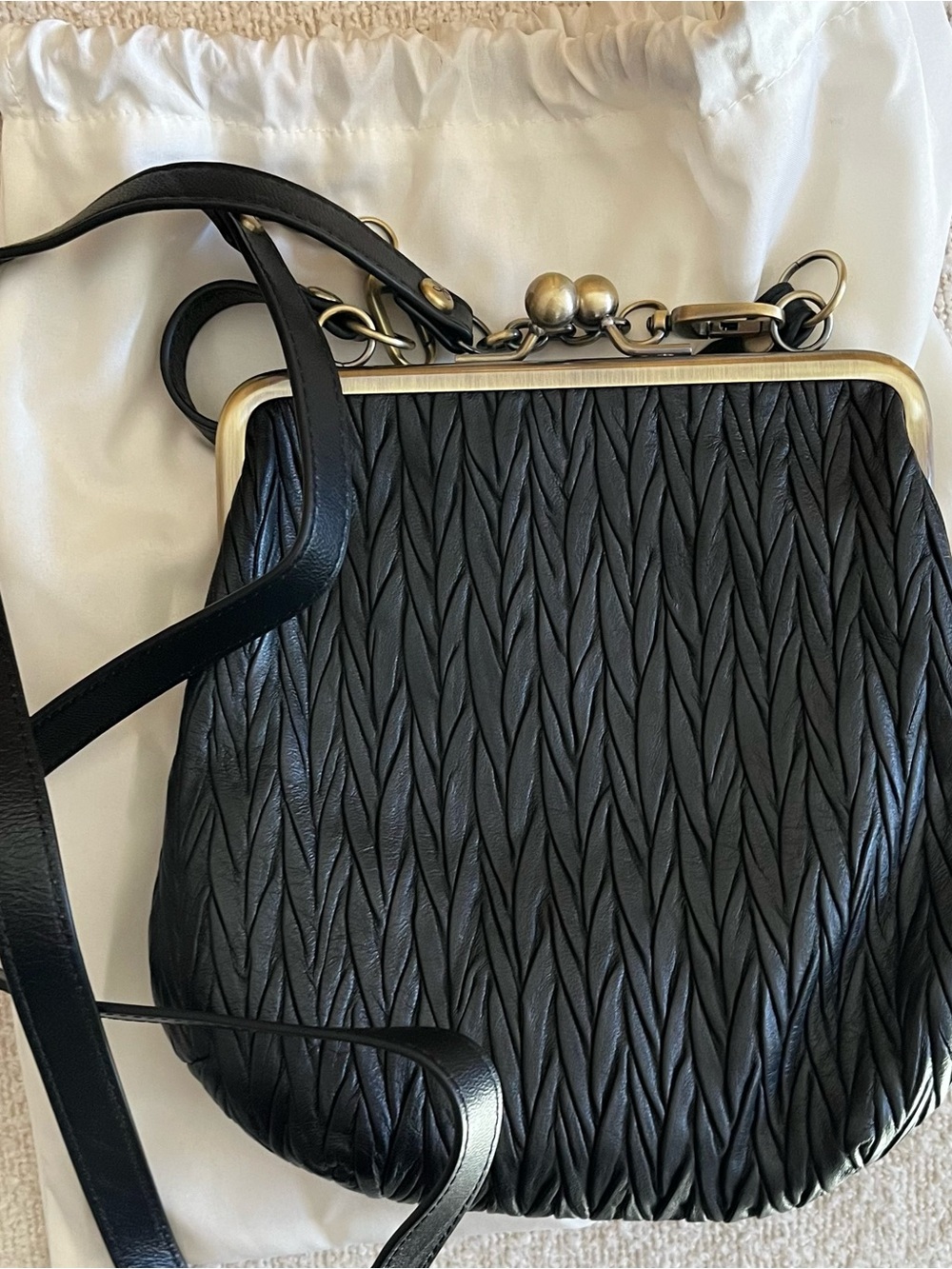 HOBO Black Textured Leather Crossbody with Gold Frame